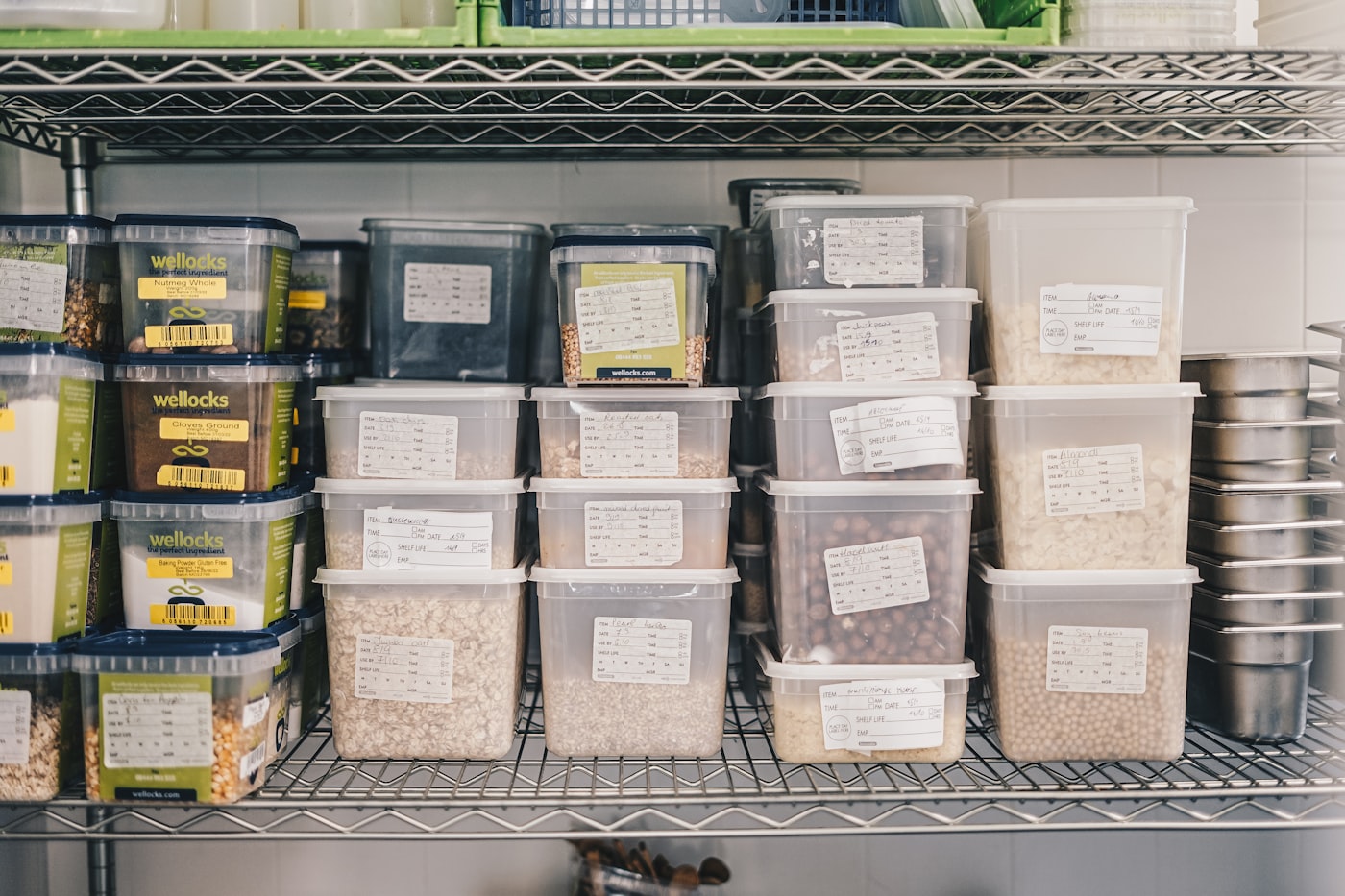 Store room shelves stocked with materials and supplies